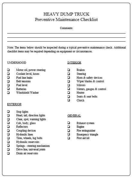 truck maintenance checklist pdf